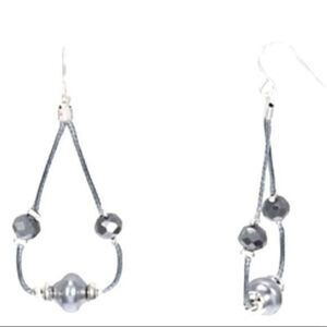 BELK silver tone gray pearl on the chain drop earrings